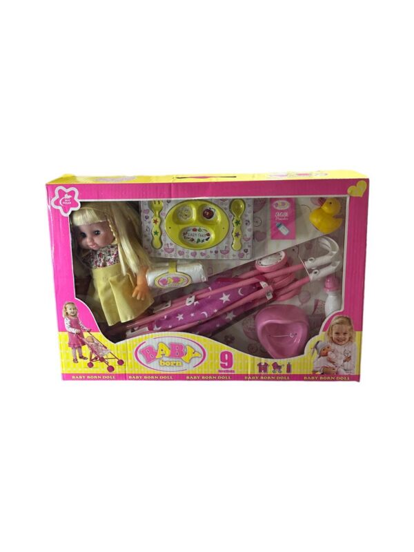 عروسک بی بی برن باکالسکه مدل baby born کد mv655
